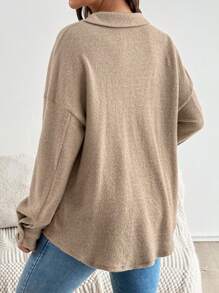 SHEIN 孕妇轻便夹克，带领扣装饰 - 卡其色 - 查看 2