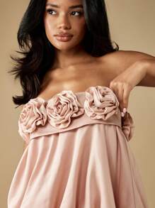 MISSGUIDED Elegant Roses Puff Ball Top Evening Party Special Occasion Bubble Hem Statement Piece Sophisticated Design Evening Reception Glamorous Crafted Fabric Embellishment - Pink - View 4