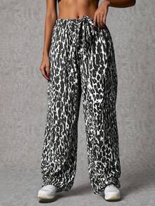 SHEIN Tall سيدات طويلات ذات خصر مطاطي منخفض بتصميم نمر - متعدد الألوان - مشاهدة 5