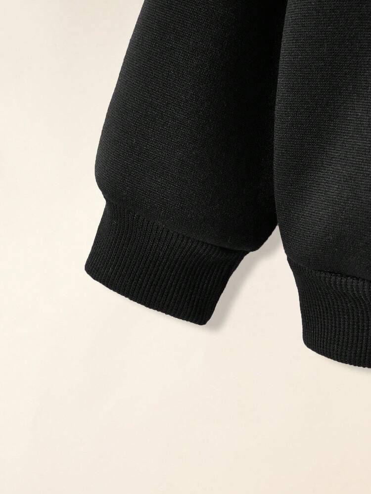SHEIN طقم ملابس كاجوال سميك مناسب للخريف والشتاء للبنت الصغيرة، مصنوع من صوف مرن بنمط أميري - الأسود - مشاهدة 5