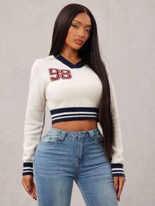 Radiana Damen Regular gestreifter Crop Pullover mit Langarm für Herbst/Winter - Verschiedenfarbig - Übersicht 5