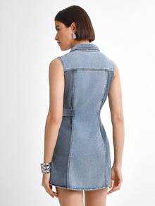 Daynim فستان جينز قصير بلا أكمام مربوط الخصر متعدد الألوان للنساء للاستخدام اليومي والعطلات - متعدد الألوان - مشاهدة 2