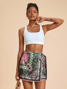 Travachic Vacation Woven Floral Print Tie-Wrap Women's Tropical Wrap Vacation Skirt ,Vacation Style, Woven Graphic Printed, Casual Summer Vacations Woman, Bohemia Beach Vacations, Boho Chic, Holiday Festivals, Beach For Woman, Summers For Women,National Day,  New Year Clothes,  Luxury Elegant Graduation, Floral Print Skirt, Wrap Skirt, Tropical Skirt,National Day,  New Year Clothes,  Luxury Elegant Graduation - Multicolor - View 4