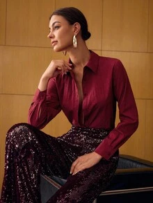 MOTF PREMIUM Camisa con botones de jacquard - Burdeos - Ver 1