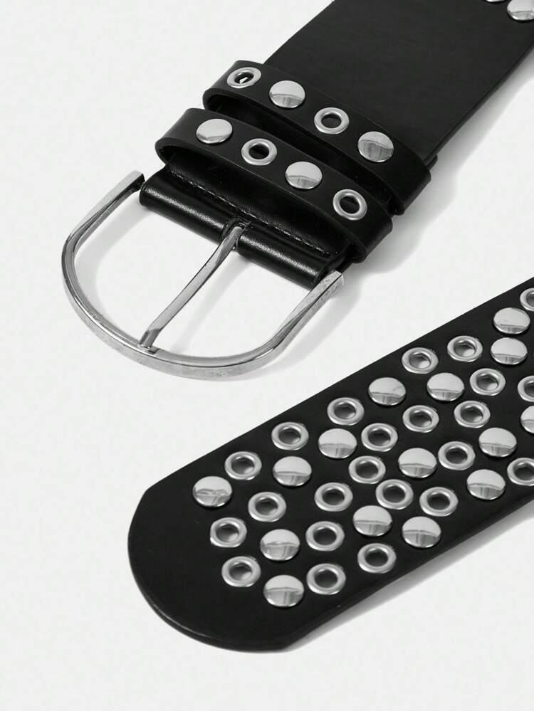 1PC WOMEN'S BLACK RIVET EYELET DECOR PUNK STYLE BELT, VERSATILE ACCESSORY FOR DRESSES, JEANS, DAILY WEAR