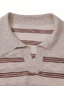 Manfinity Casual Fashionable Versatile Striped Long Sleeve Men's Polo Shirt - Khaki - View 6