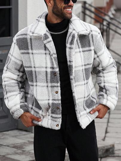 Manfinity Homme 秋冬大码男士休闲格子毛绒夹克