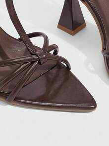 CUCCOO SZL Brown PU Strap Sexy Fashion Pointed Toe Chunky Heel Sandals - Brown - View 6