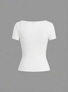 SHEIN EZwear Gói 3 áo thun cổ tròn ôm sát cơ bản dành cho nữ, nhiều màu - Nhiều màu - Xem 15