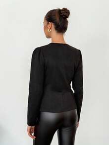 SHEIN Tall Lady Suede Black Button Detail Open Front Jacket Professional Clothes Women In Fall/Winter - Black - View 2