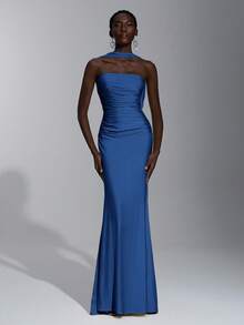 Elitara 优雅、浪漫、性感、简约、针织、有弹性、露肩、露背、紧身、时尚、网红风格、适合节日、度假、生日派对、婚礼、伴娘礼服 - 藏蓝色 - 查看 6