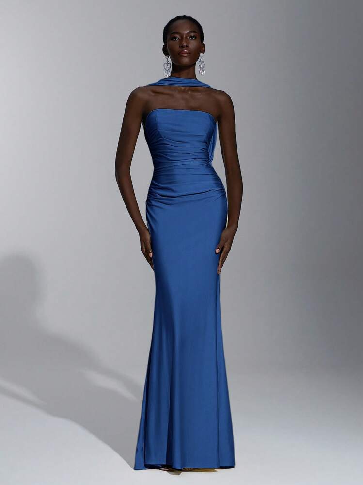 Elitara Elegante, romántico, sexy, minimalista, de punto, elástico, sin tirantes, sin espalda, ajustado, de moda, estilo influyente, adecuado para vacaciones, fiestas de cumpleaños, bodas, vestidos de dama de honor - Azul Marino - Añade 6