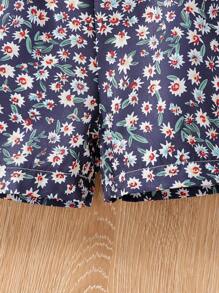 SHEIN Vintaside Kids 小女童小碎花和愛心圖案腰帶連身短褲