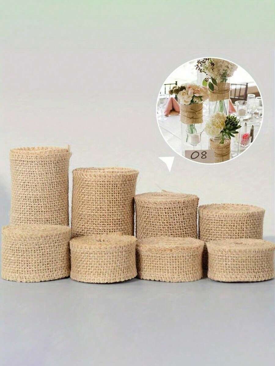 Dây thừng đay 2m/cuộn, ruy băng vải lanh, quà tặng thủ công, đóng gói ren, trang trí tiệc cưới, đồ thủ công tự làm, phụ kiện trang phục - Màu Khaki - Xem 1