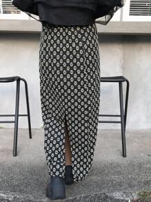 FRIFUL 女士直筒长款提花半身裙，休闲夏季服饰 - 黑色 - 查看 6