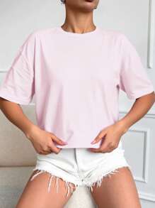 Cottnline 100% 纯棉 2 件套休闲宽松圆领短袖 T 恤，纯白色和米色，适合女士，完美的夏季百搭上衣 - 彩色 - 查看 5