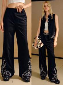 MOTF PREMIUM Quần thêu da lộn - màu đen - Xem 1