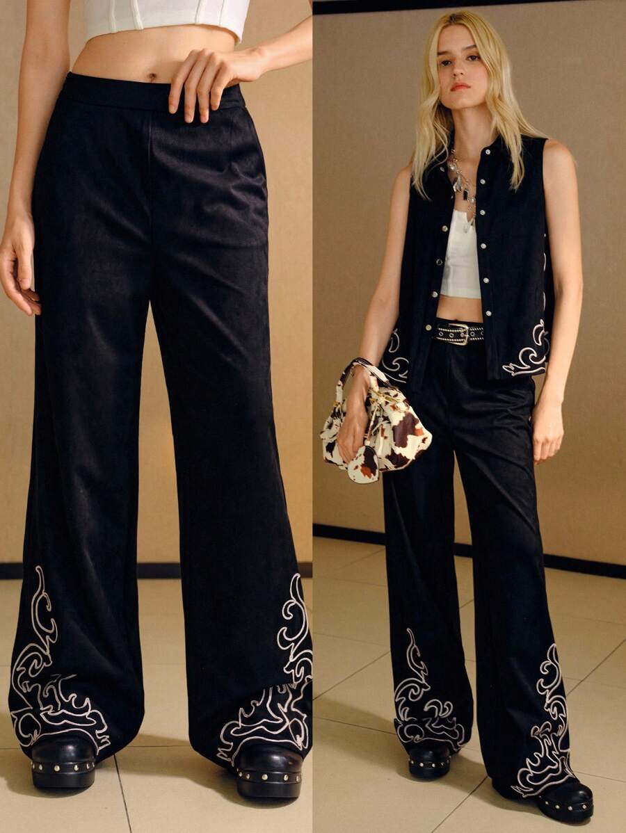 MOTF PREMIUM Quần thêu da lộn - màu đen - Xem 1