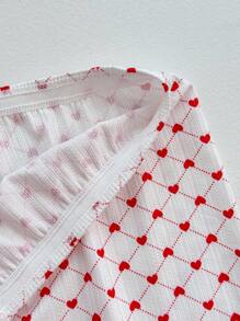 PetitDoll 2 piezas Conjunto de lencería con estampado de corazón para mujer - Rojo y blanco - Ver 4