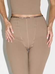 KIZN Lounge Leggings With Elastic Waistband High Rise Bottoms Seamless Design Elastic Ankle Length Loungewear Knit Stretch Pants Fall Winter Essential Daywear - Brown - View 4