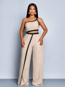 SOLERSUN Plus Size Women's Cutout Waist Sleeveless Wide Leg Jumpsuit - Apricot - View 4
