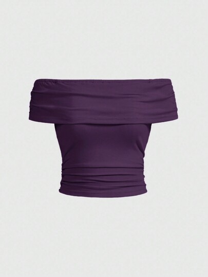 Vielseitiges, weiches, einfarbiges, figurbetontes, Off-Shoulder Crop Top für Damen, modisch für den Sommer