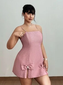 Viva Relle Plus Size Women's Sexy Party Bow Strap Dress - Pink - View 3
