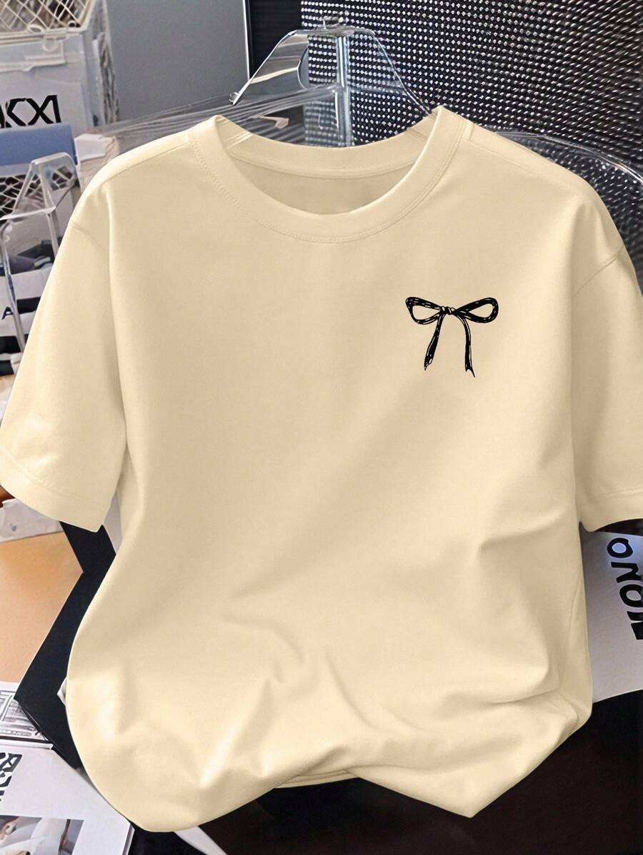 SHEIN Camiseta casual de mujer con estampado de mariposa y hombros caídos, para verano - Albaricoque - Ver 1