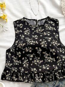 Soleia Top floral bajo con fruncido - Negro - Ver 5
