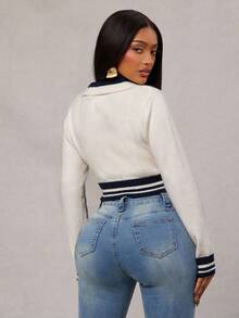 Radiana Damen Regular gestreifter Crop Pullover mit Langarm für Herbst/Winter - Verschiedenfarbig - Übersicht 2