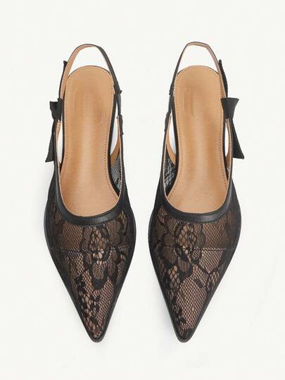 CUCCOO CHICEST Women's Fashion Black Lace Material Side Elegant Bow Slip-On Pointed Toe Comfortable Flat Shoes, Suitable For Commuting, Dating, Party, Holiday, Valentine's Day