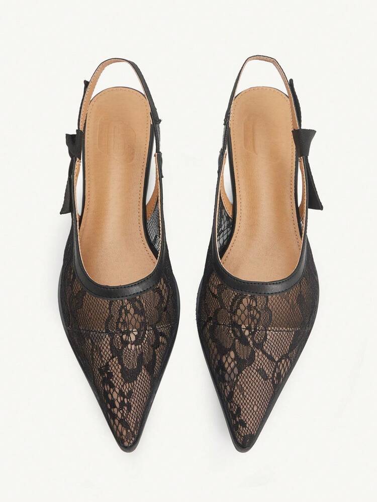 CUCCOO CHICEST Women's Fashion Black Lace Material Side Elegant Bow Slip-On Pointed Toe Comfortable Flat Shoes, Suitable For Commuting, Dating, Party, Holiday, Valentine's Day Elegant Shoes Wedding Shoes Summer Shoes Bride Shoes