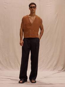 Musero V Neck Cropped Boxy Fit Waistcoat Spring Summer Streetstyle Holiday Vacation - Rust Brown - View 4