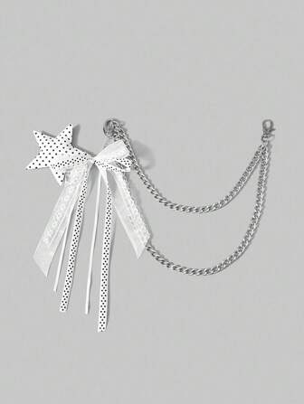 Anime 1 pieza Cadena de cintura con lazo de encaje con estampado de lunares y pentágrama en blanco y negro, estilo Y2K, accesorio de moda minimalista con patrón de onda Kawaii para bolso