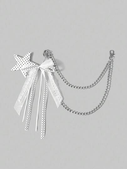 ROMWE Anime 1pc Black & White Y2K Subculture Polka Dot Pentagram Lace Bow Waist Chain, Fashion Minimalist Wave Pattern Kawaii Bag Charm