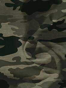 SHEIN LUNE 休闲简约橄榄绿迷彩全印花女式衬衫，适合夏季至初秋