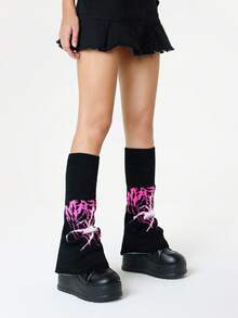 ROMWE Kawaii 1双哥特风百搭元素宽腿保暖裤 - 黑色 - 查看 5