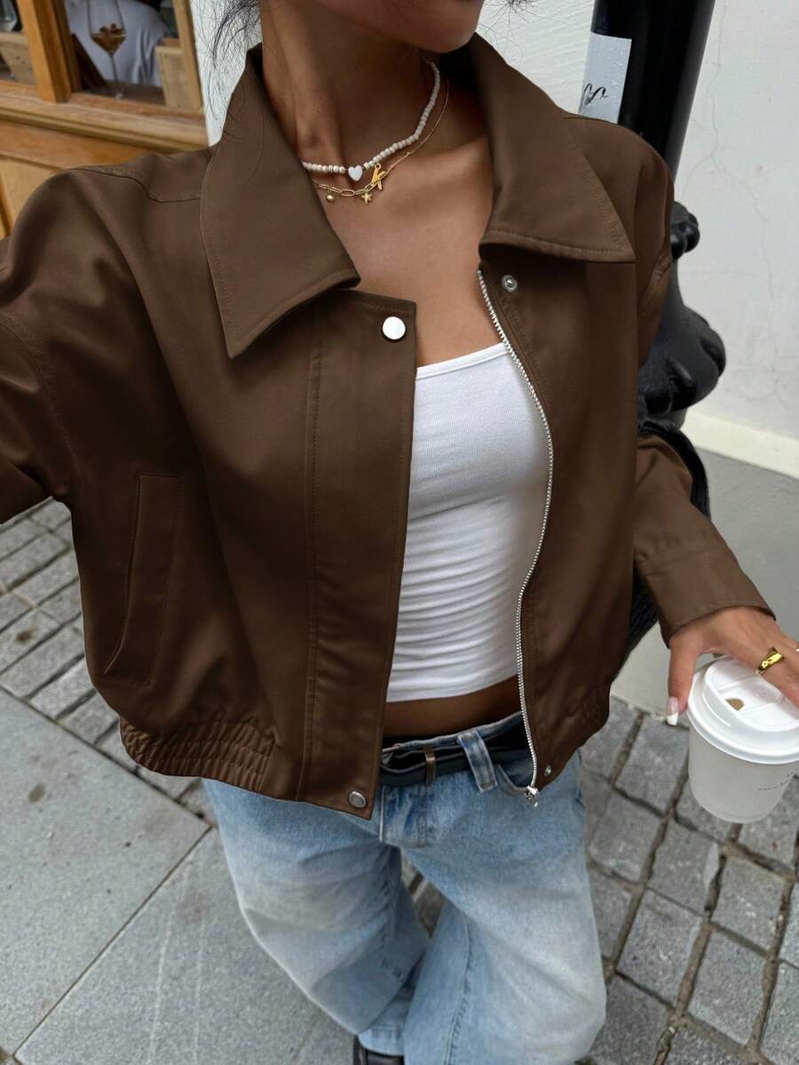 Muchica Giacca casual versatile marrone caffè da donna, autunnale