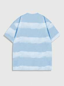 ROMWE MEN Street Life 1pc Men's Casual Round Neck Short Sleeve T-Shirt With Pentagram Patch - Blue - View 2