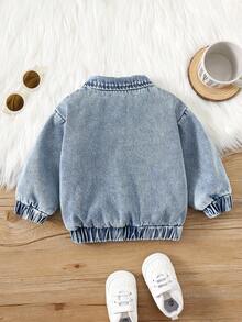 SHEIN Unisex Baby Boy Fuzzy Cardigan Jacket, Casual Cute Versatile Thermal Lined Blue Collar Outerwear For Autumn/Winter Fall - Multicolor - View 7