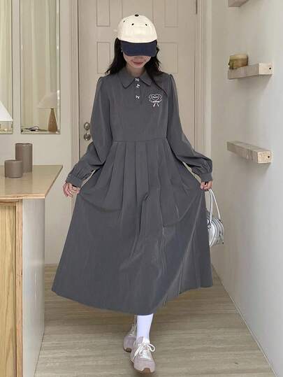 DAZY 少女百褶裙连衣裙，宽松休闲学院风，秋季