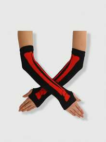 ROMWE Grunge Punk 2 Pairs Halloween Thigh High Socks With Gloves Set, Retro Streetwear Over-The-Knee Socks For Women - Black - View 5