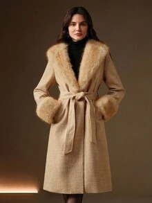 Anewsta Abrigo elegante y de moda para mujer con cuello oversize, para otoño/invierno - Granate - Ver 8