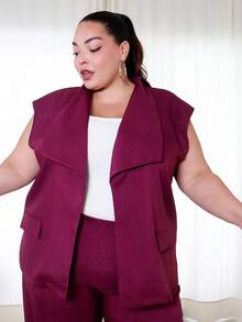 Pretty and Ole 大码女式优雅别致不对称领、喇叭袖西装外套（配腰带）和阔腿裤套装，春夏 - 紫色 - 查看 6