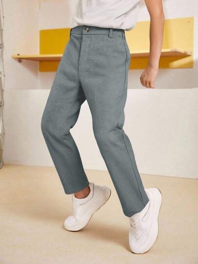 SHEIN Casual Single-Breasted Long Pants For Tween Boy Suitable For School, Commuting, And Daily Wear Chic Outfits For Autumn/Winter Fall