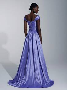 Elitara 优雅、浪漫、性感、极简、灰粉棕、闪亮缎面、美人鱼轮廓、胶骨紧身胸衣、鱼尾裙、拖尾、时尚、网红、节日、度假、生日派对、婚礼活动、正式晚礼服 - 紫色 - 查看 3