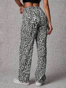 SHEIN Tall سيدات طويلات ذات خصر مطاطي منخفض بتصميم نمر - متعدد الألوان - مشاهدة 4