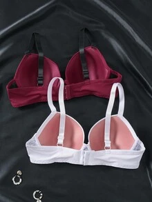 SHEIN 2pcs/Set Plus Size Women Lace Patchwork Minimalist Underwire Bra With Lift & Side Support - Multicolor - View 2