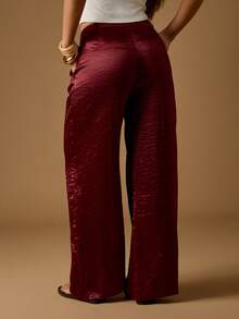 MISSGUIDED 奢华缎面阔腿裤天鹅绒酒红色褶皱高腰晚会节日正式家居服冬秋季系列正装裤 - 棕色 - 查看 2