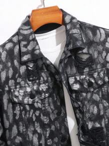 Manfinity Homme Men's All-Over Print Distressed Design Single-Breasted Grunge Casual Denim Jacket Halloween All Saints' Day, Fall - Black - View 3